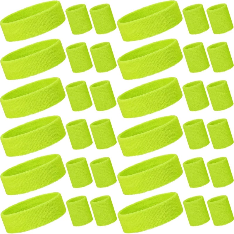 Bememo 36 Pcs Neon Sweatbands Set for Kids Bulk Sports Headband Wristband Set Cotton Terry Basketball Tennis for Students Youth 80s 90s Halloween Costumes Cosplay Glow Party - Image 1